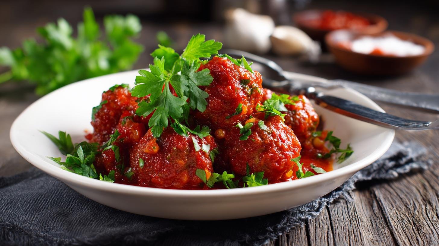Masové kuličky v rajčatové omáčce s bylinkami. Co budete potřebovat