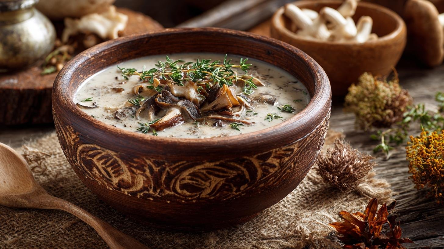 Houbová polévka z lesních hub, tymiánu a smetany – tajemství lesa v misce. Jak ji připravit krok za krokem