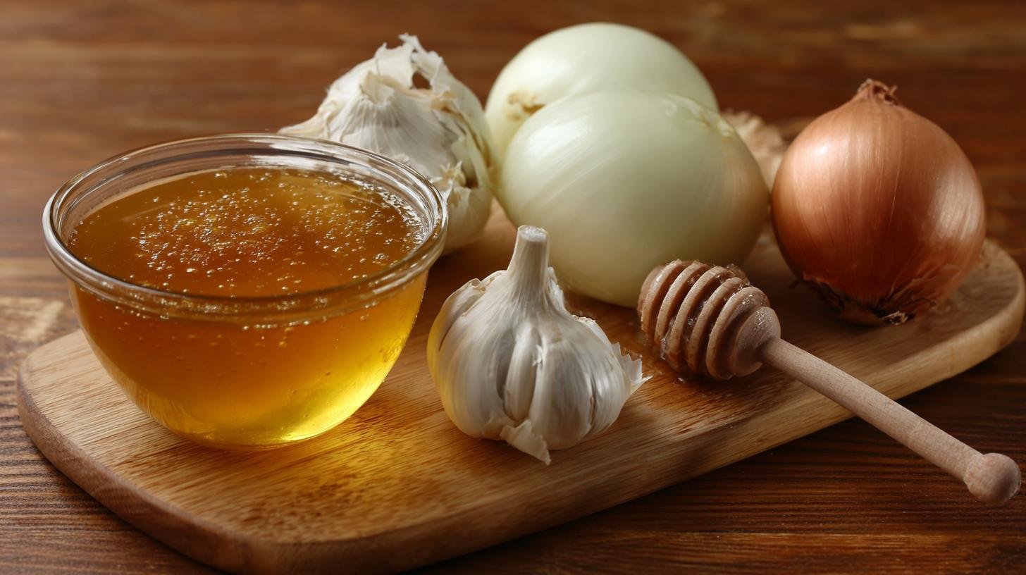 Polévka proti nachlazení: cibule, česnek a med v jednom hrnci. Ingredience a odměřené množství