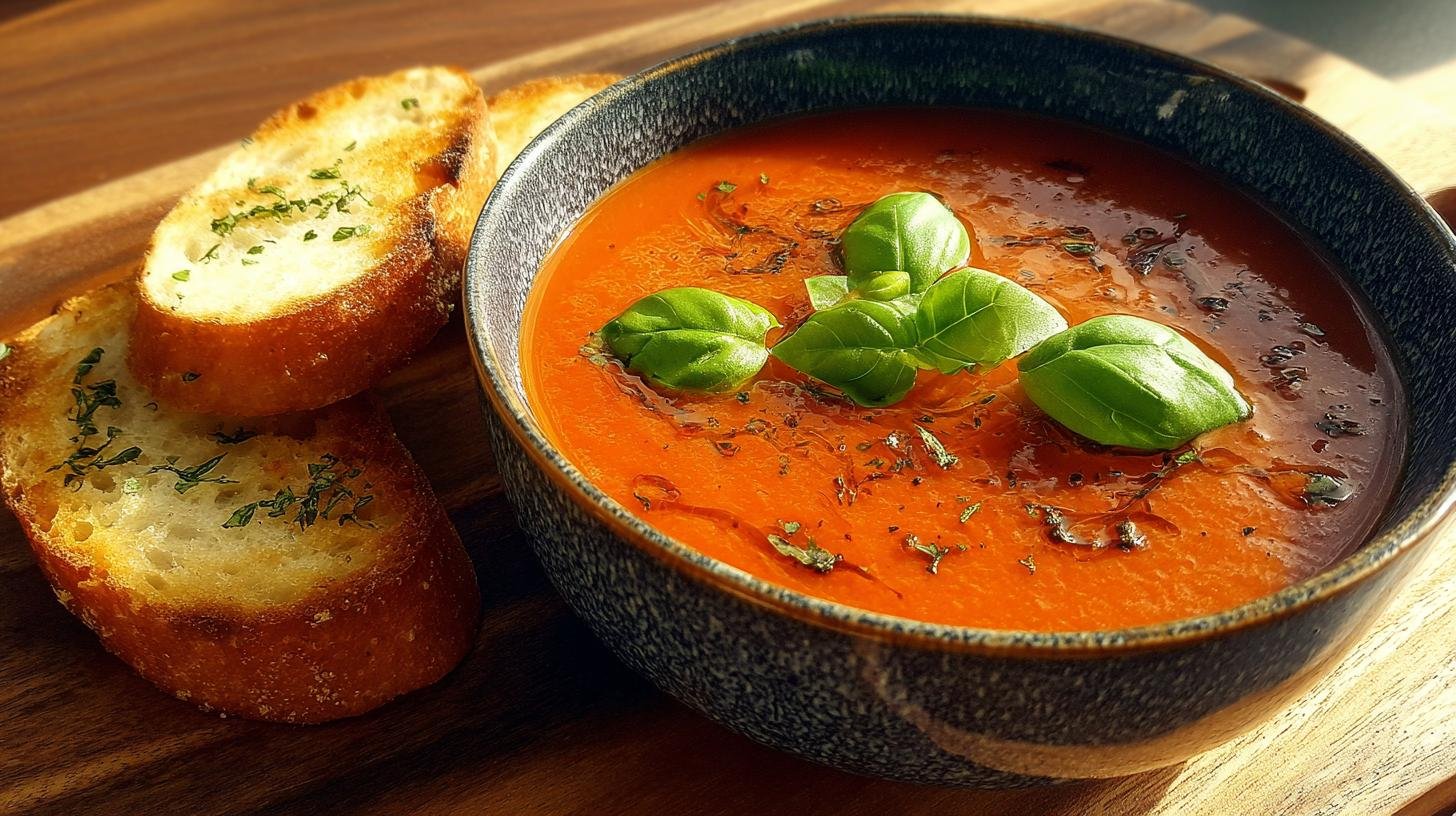 Rajčatová polévka s bazalkou a olivovým olejem – chuť Středomoří u stolu. Recept krok za krokem