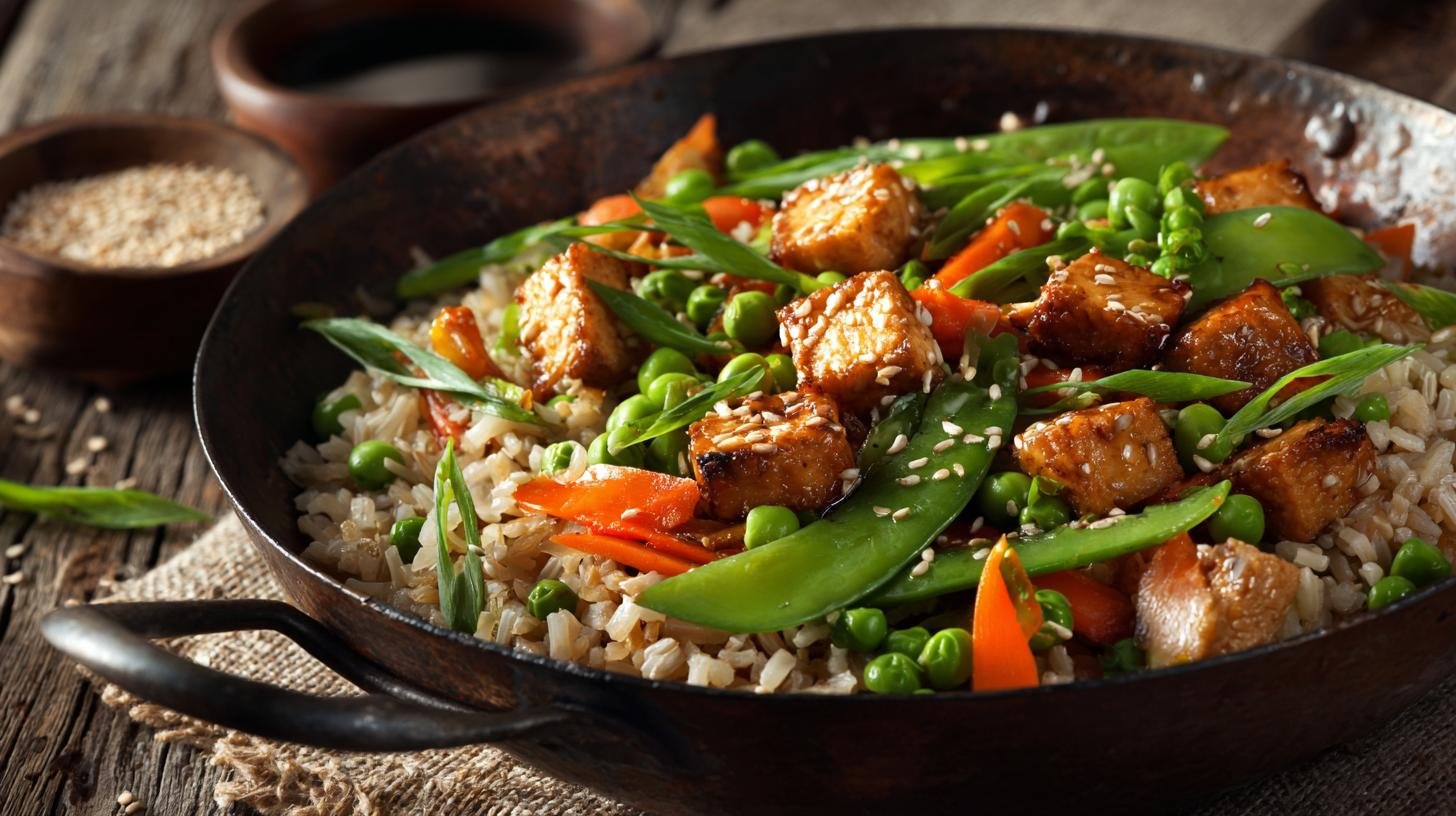 Zeleninové stir-fry s tofu, hráškem, mrkví a hnědou rýží – tajemství efektivní výživy