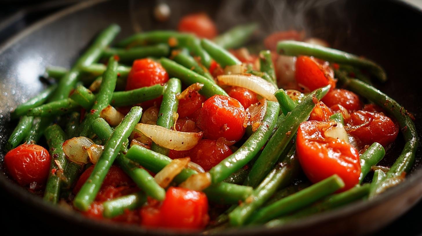 Zelené fazole, rajče a česnek – zdraví z pánve za 15 minut. Rychlý postup v pánvi (15 minut)