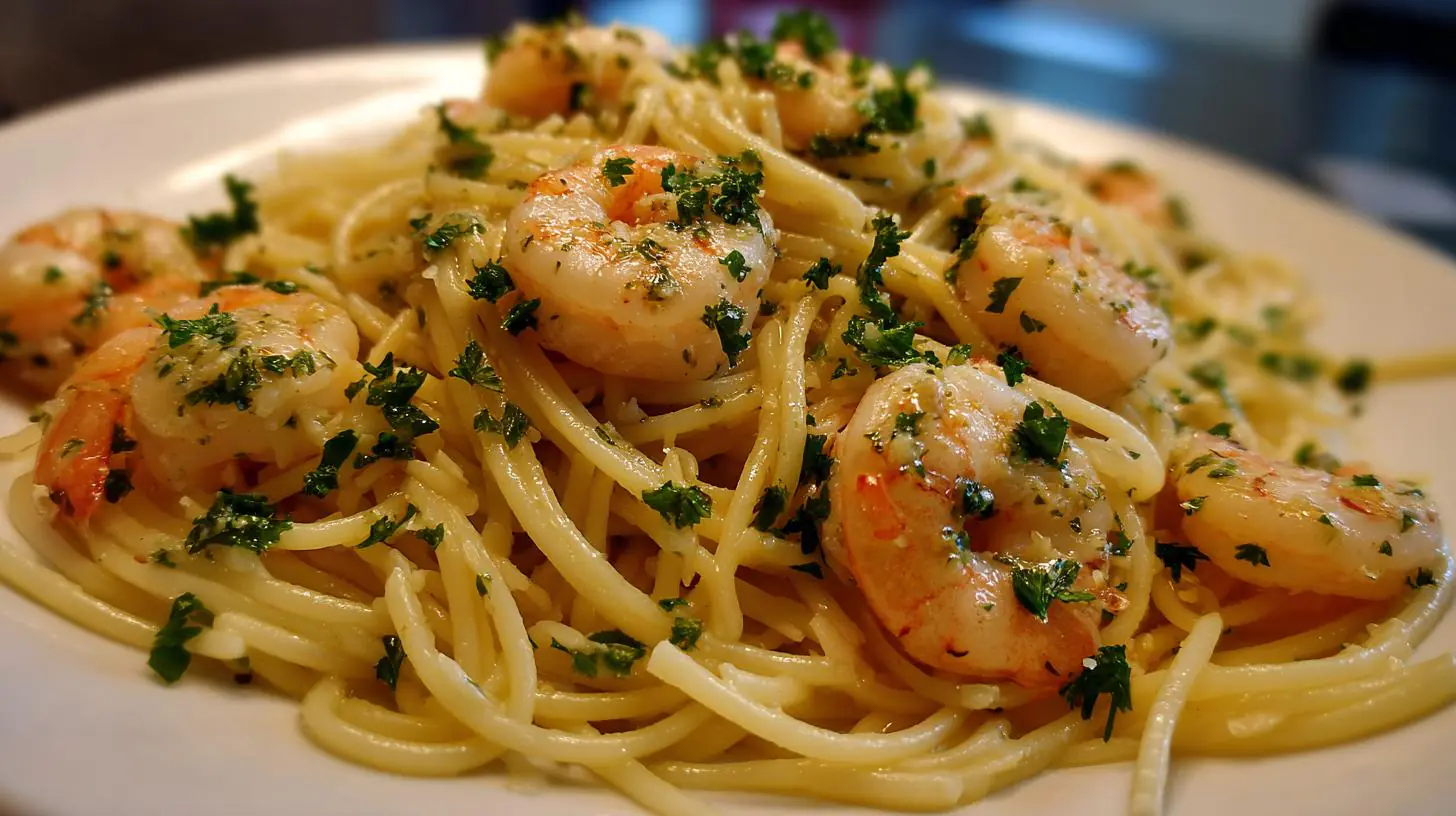 Makaron spaghetti aglio e olio z krewetkami i pietruszką – genialny trik na szybki obiad