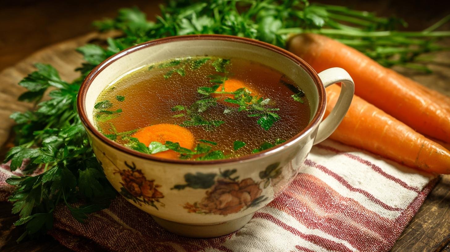 Hovězí vývar s mrkví a petrželí – síla české neděle. Co dělá chutí a zdravím: jednoduché ingredience, velký efekt