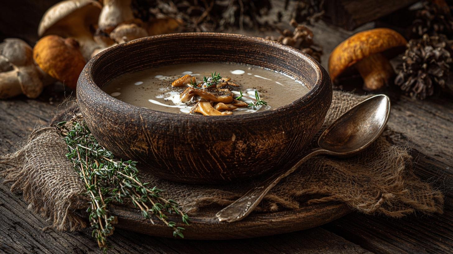 Houbová polévka z lesních hub, tymiánu a smetany – tajemství lesa v misce