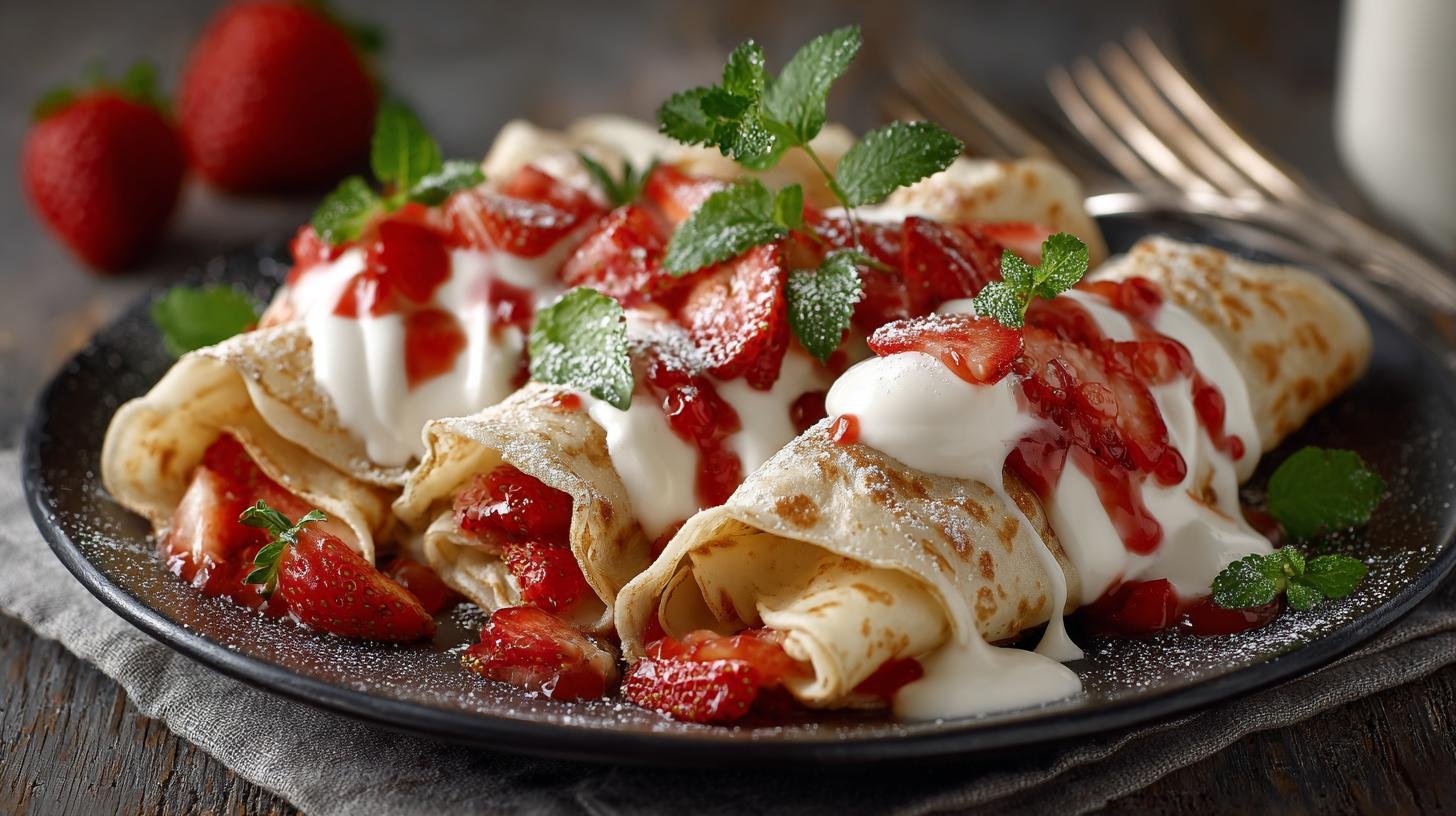 Krémové palačinky s tvarohem a jahodami