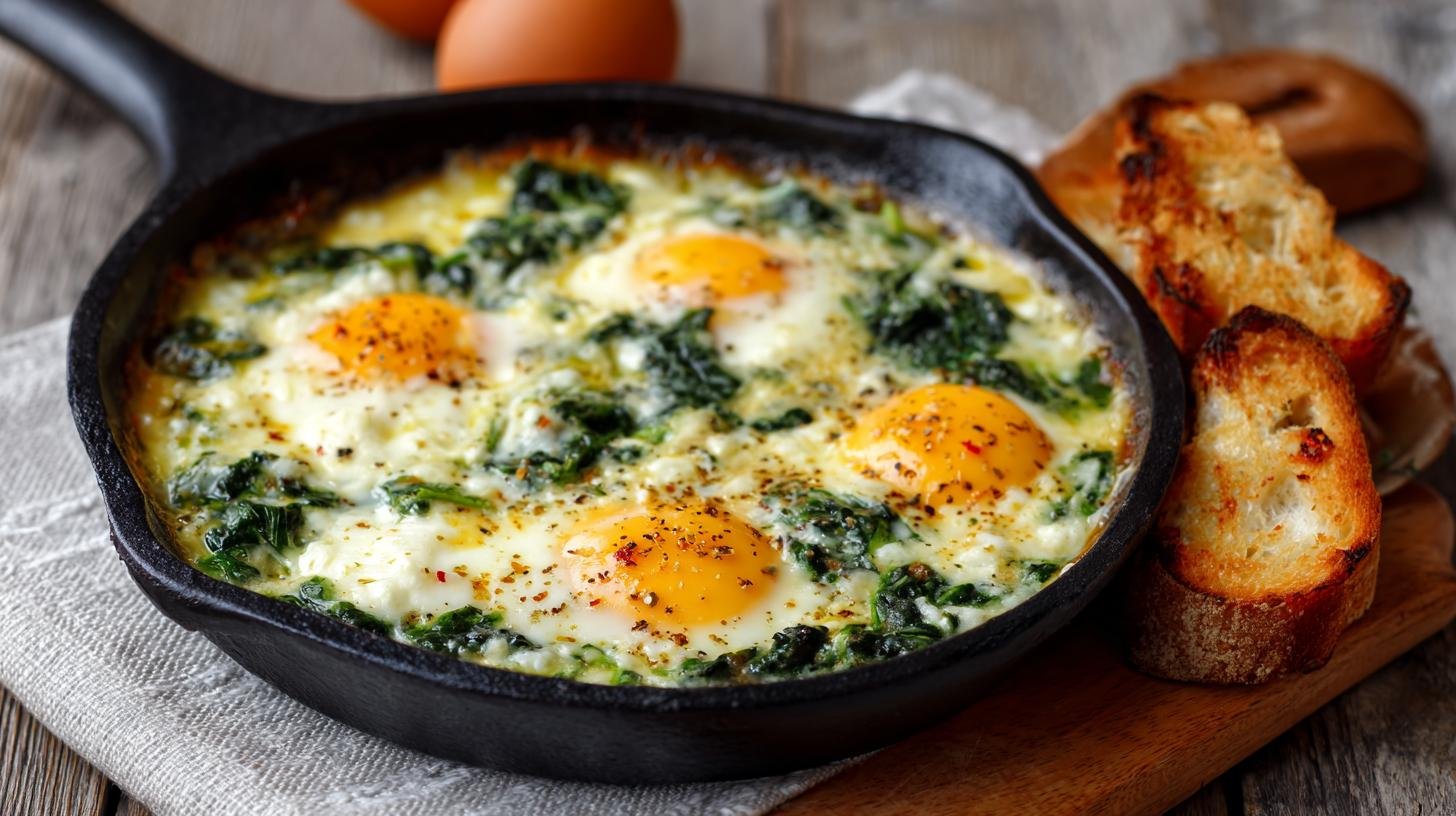 Rychlá večeře z vajec, špenátu a sýra: hotovo za 10 minut. Co budete potřebovat