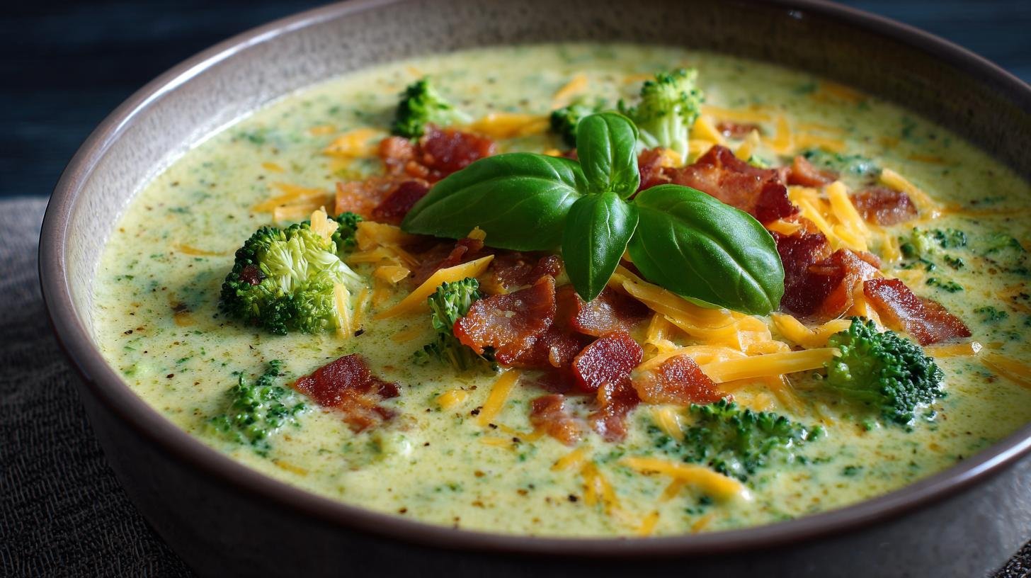 Krémová brokolicová polévka s čedarem, slaninou a čerstvou bazalkou – rychlá úleva. Postup krok za krokem Krémová brokolicová polévka s čedarem, slaninou a čerstvou bazalkou – rychlá úleva. Postup krok za krokem