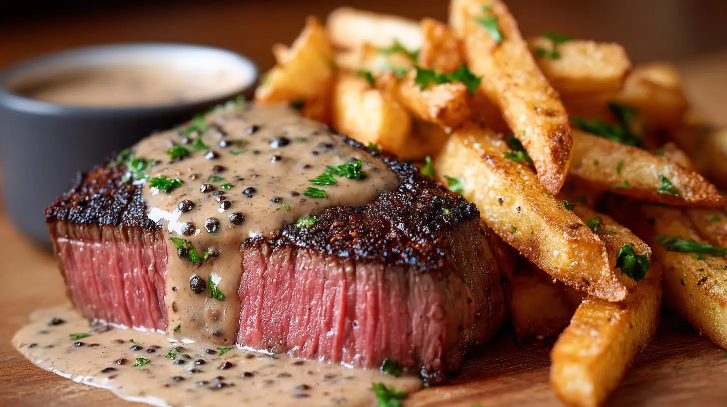 Hovězí roštěná s pepřovou omáčkou a hranolkami – praktický trik, který ohromí