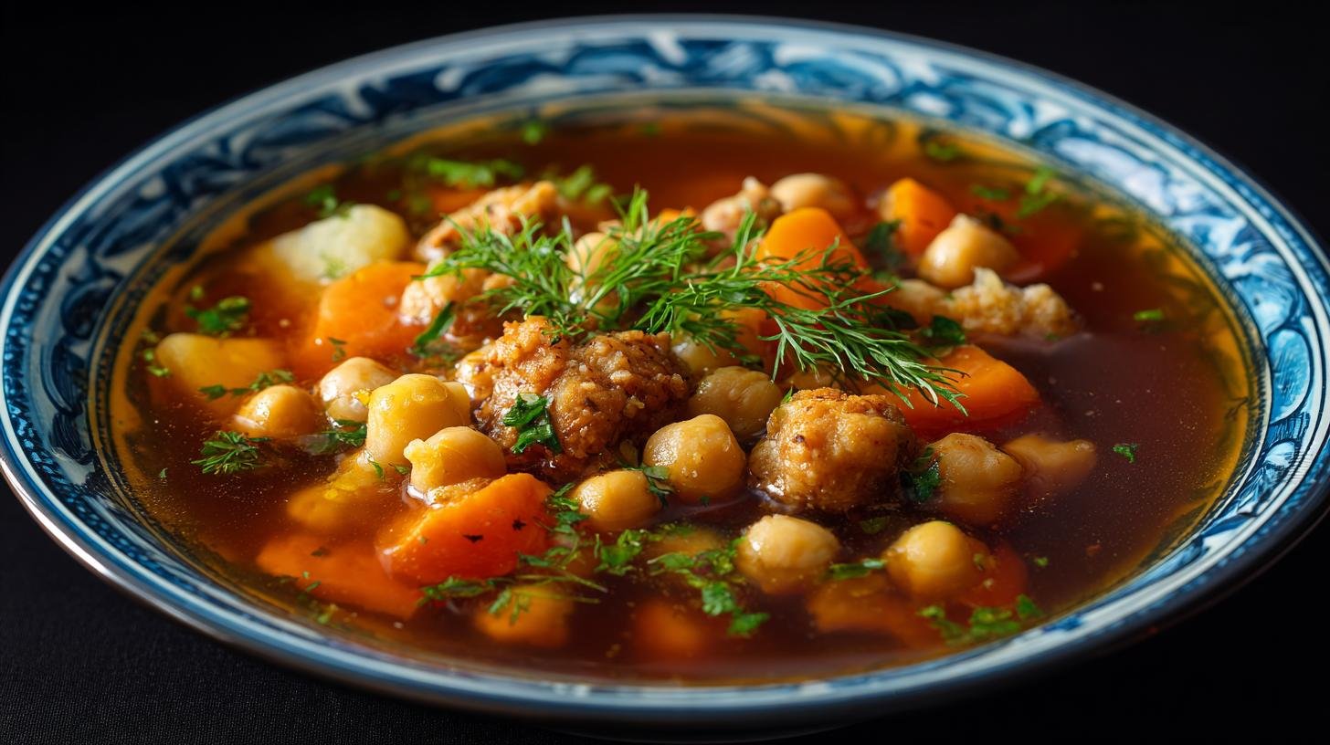 Zeleninový vývar s cizrnou – bez masa, ale plný chuti. Suroviny