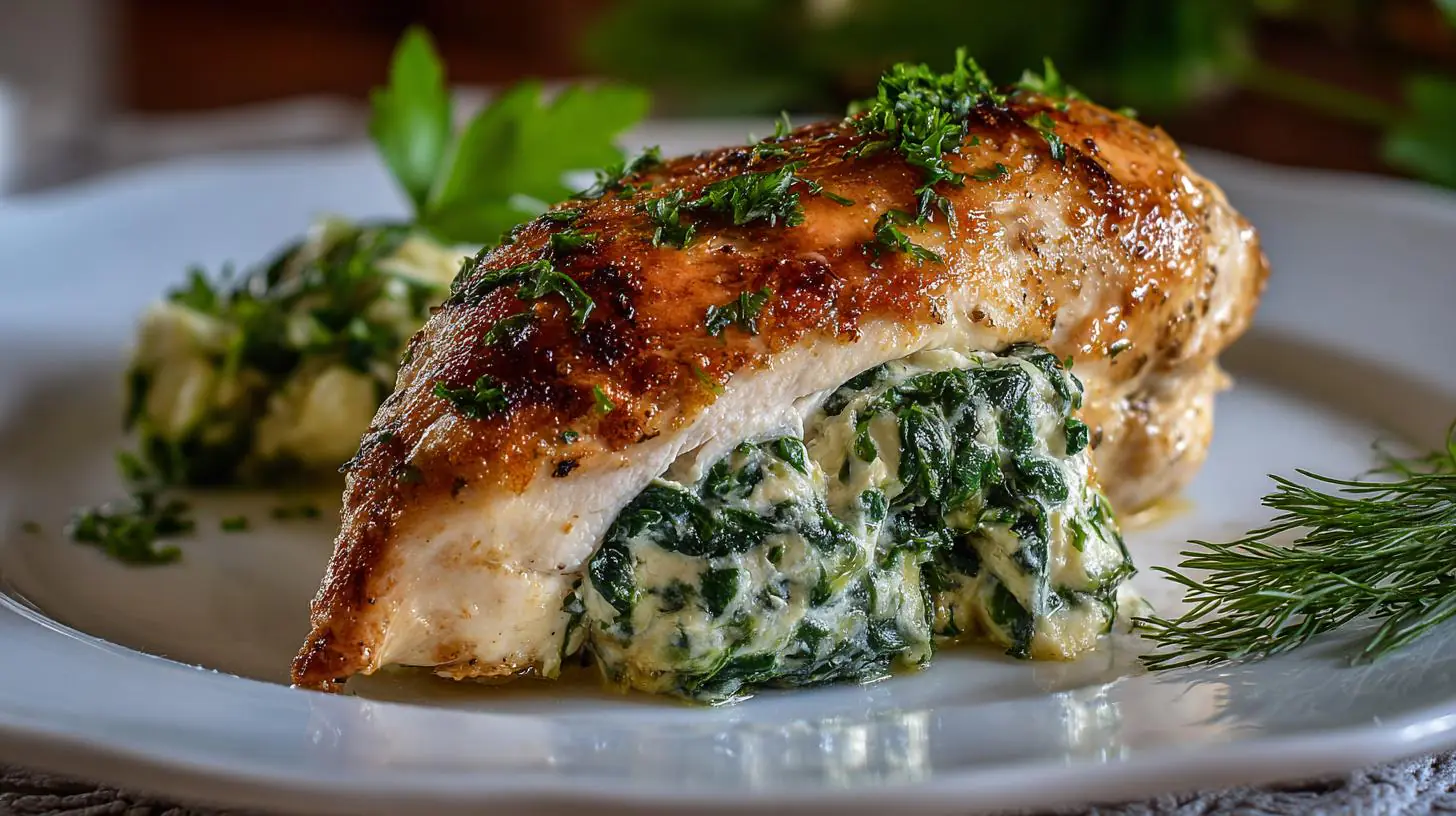 Kuřecí prsa plněná špenátem a sýrem – rychlá večeře. Krok za krokem — jednoduchý postup