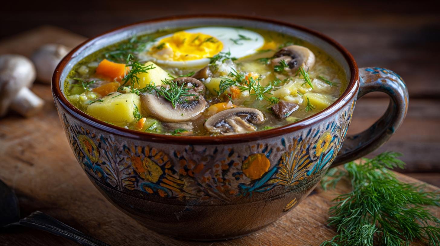 Česká zeleninová polévka kulajda s houbami, koprem a vejcem – jednoduchý tip. Ingredience a rychlý seznam