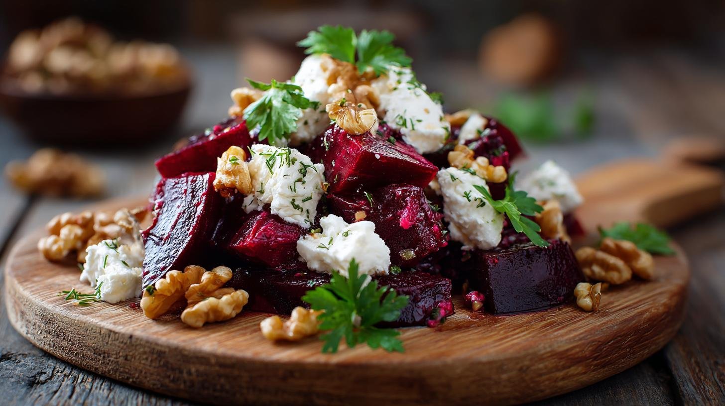 Salát z červené řepy s kozím sýrem a vlašskými ořechy – vitamíny na každý den. Co budete potřebovat