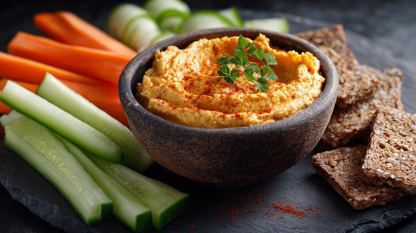 Cizrnový hummus s mrkví, okurkou a celozrnným chlebem – zdravý snack pro každého. Tipy, variace a malé tajemství