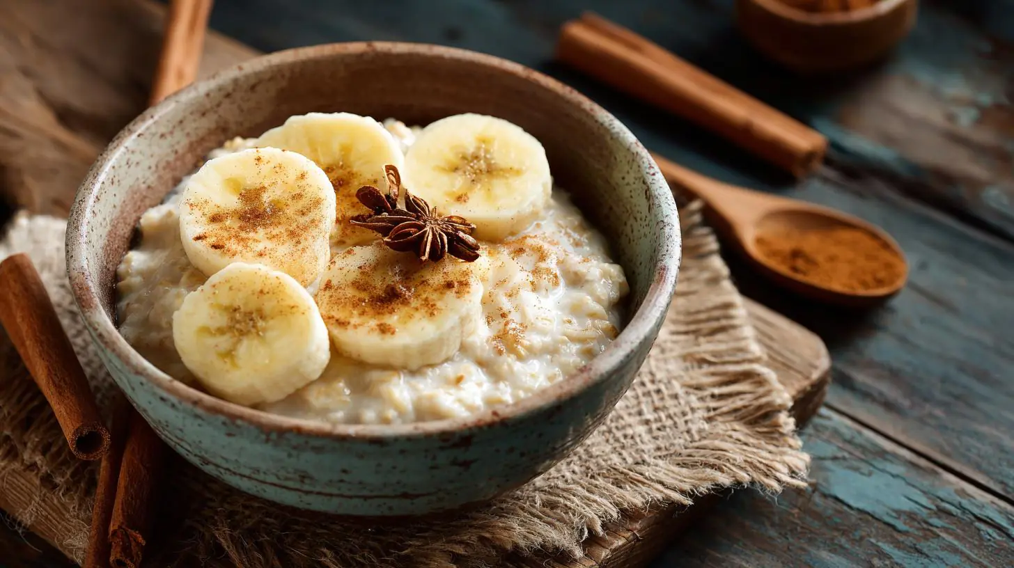 Zdravá snídaně bez cukru: ovesné vločky, banán a skořice