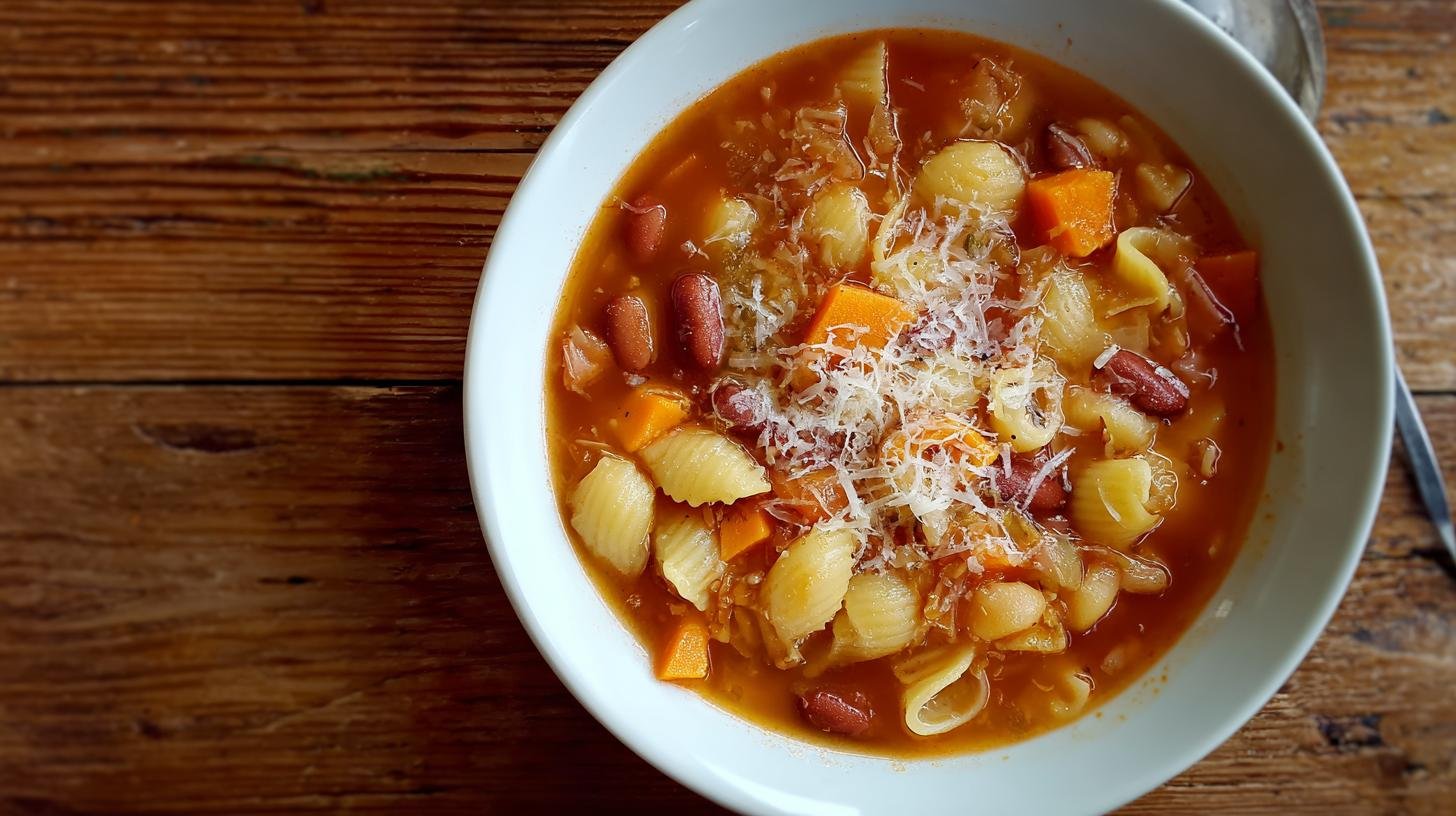 Polévka minestrone s těstovinami, fazolemi a parmezánem – jednoduchý trik pro zdraví