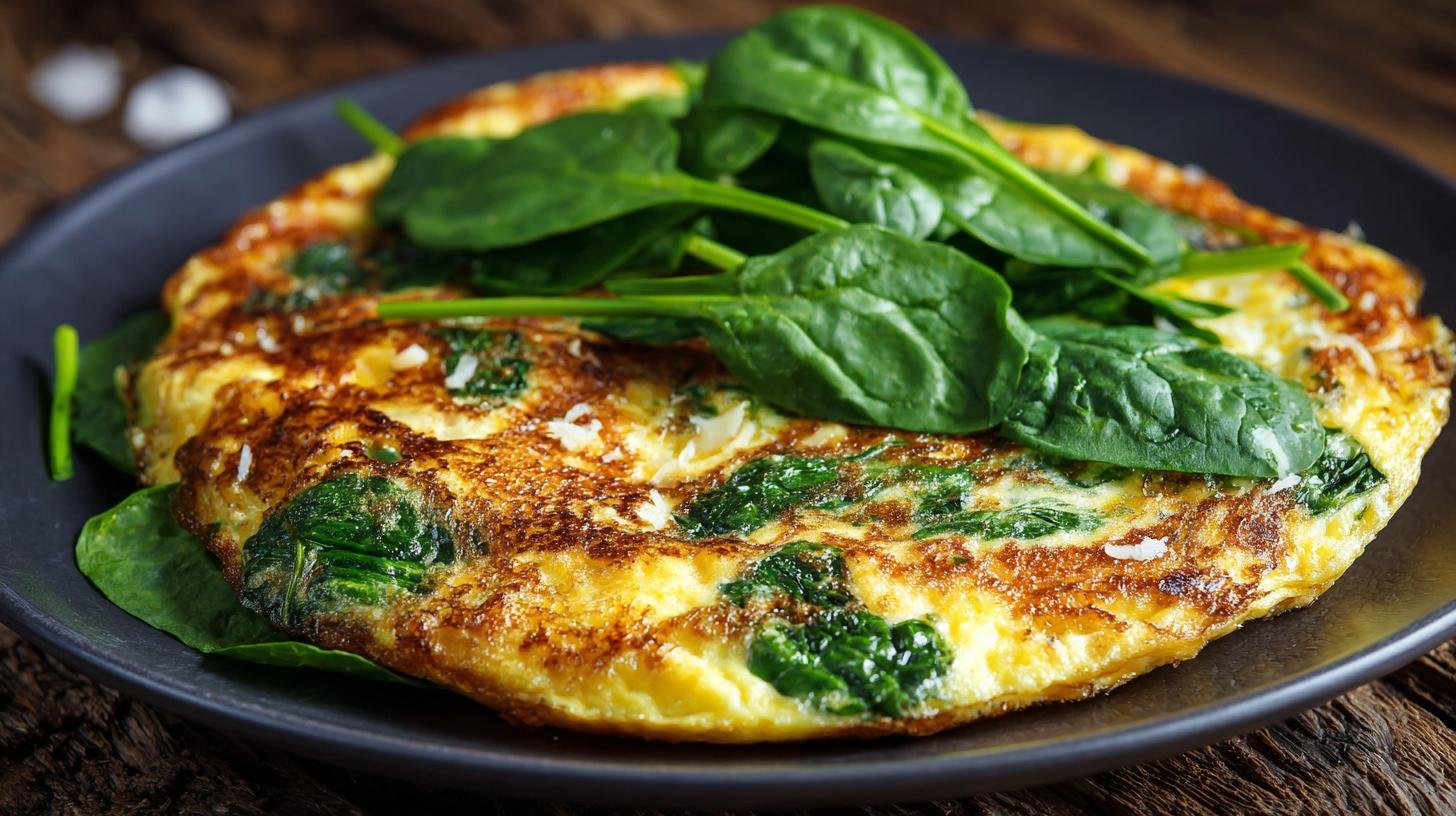 Vaječná omeleta s parmazánem a špenátem – snídaně bez stresu