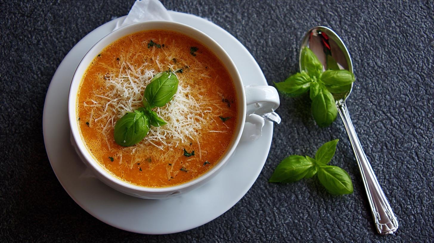 Rajčatová polévka s bazalkou a parmazánem za 15 minut. Ingredience a rychlý nákupní seznam