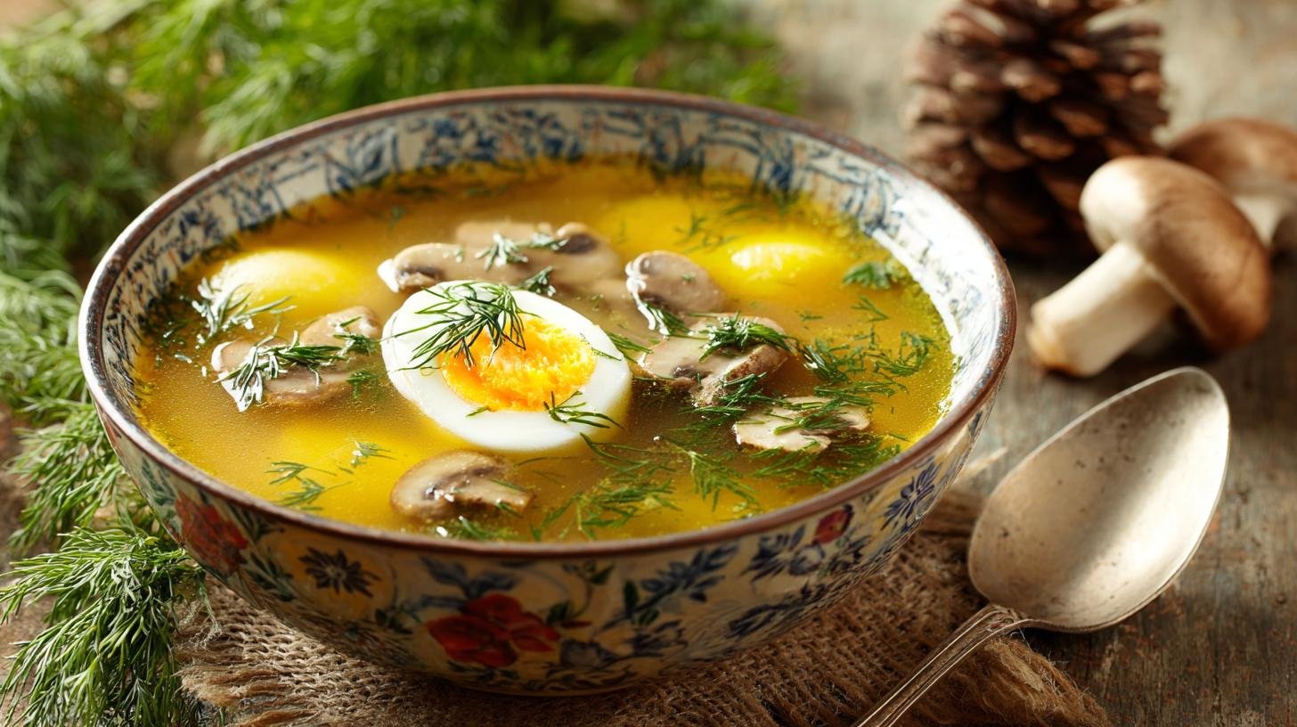 Česká zeleninová polévka kulajda s houbami, koprem a vejcem – jednoduchý tip