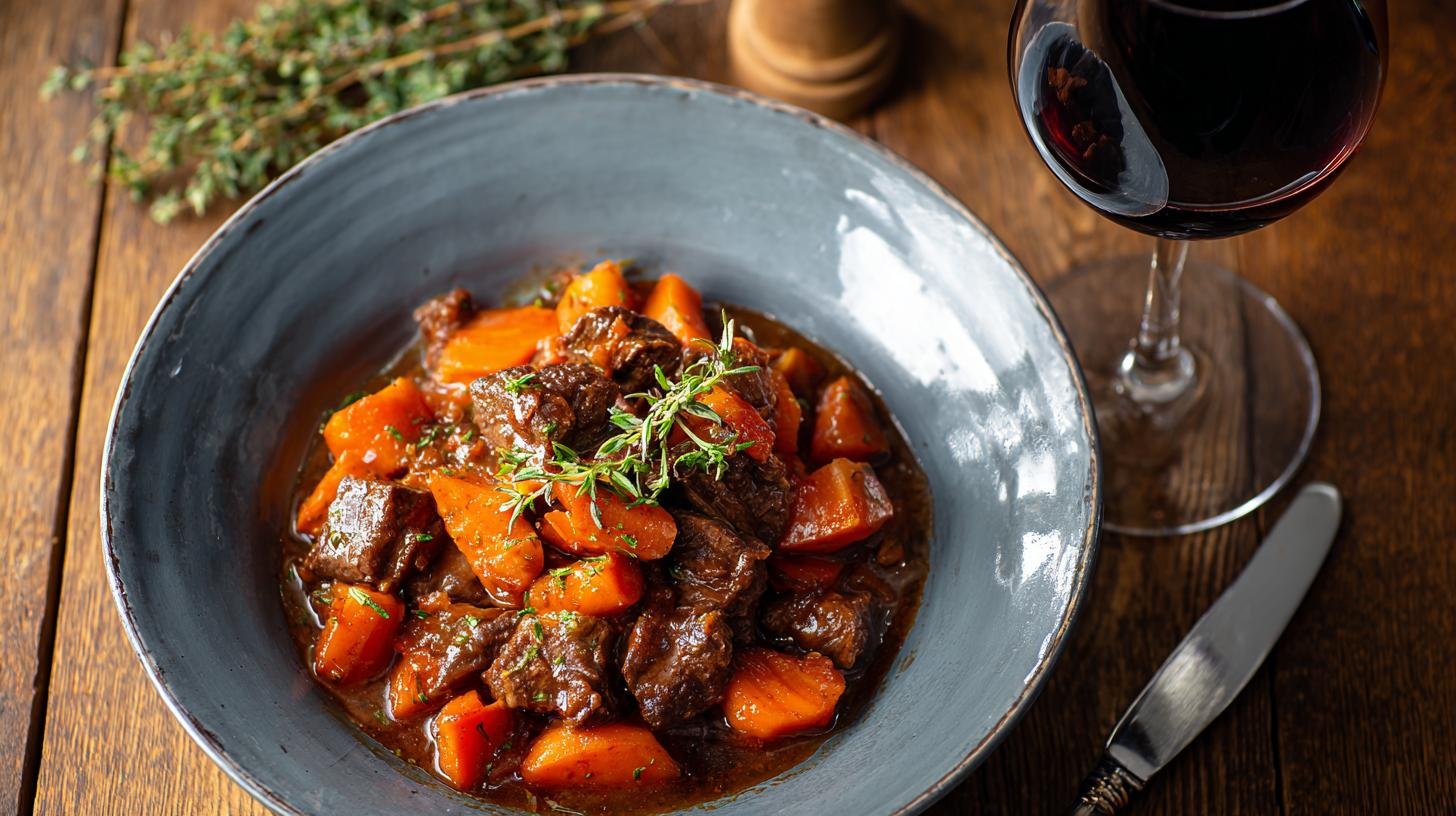 Hovězí ragú s mrkví a červeným vínem – francouzská inspirace. Servírování a malé tajemství