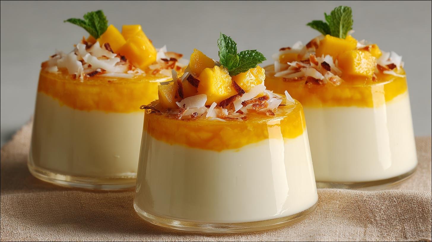 Panna cotta s kokosem a mangem – vůně léta v každé lžičce. Poslední lžička léta