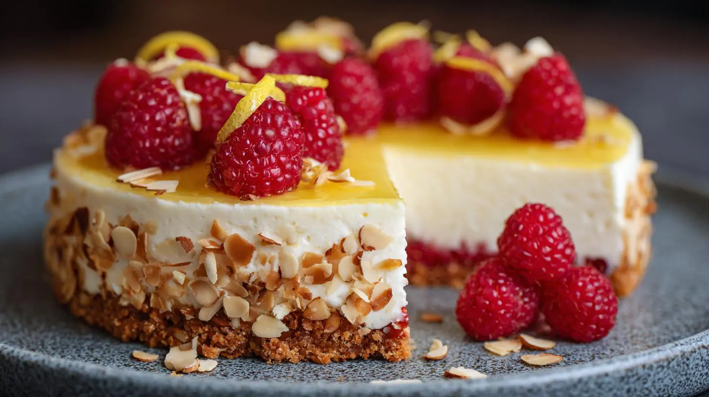 Tvarohový dort s malinami, citronem a mandlovou krustou – expertní sladký výborný