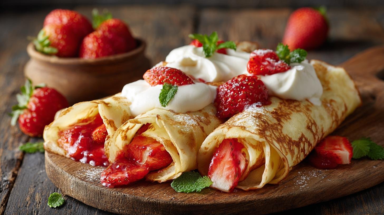 Krémové palačinky s tvarohem a jahodami. Postup