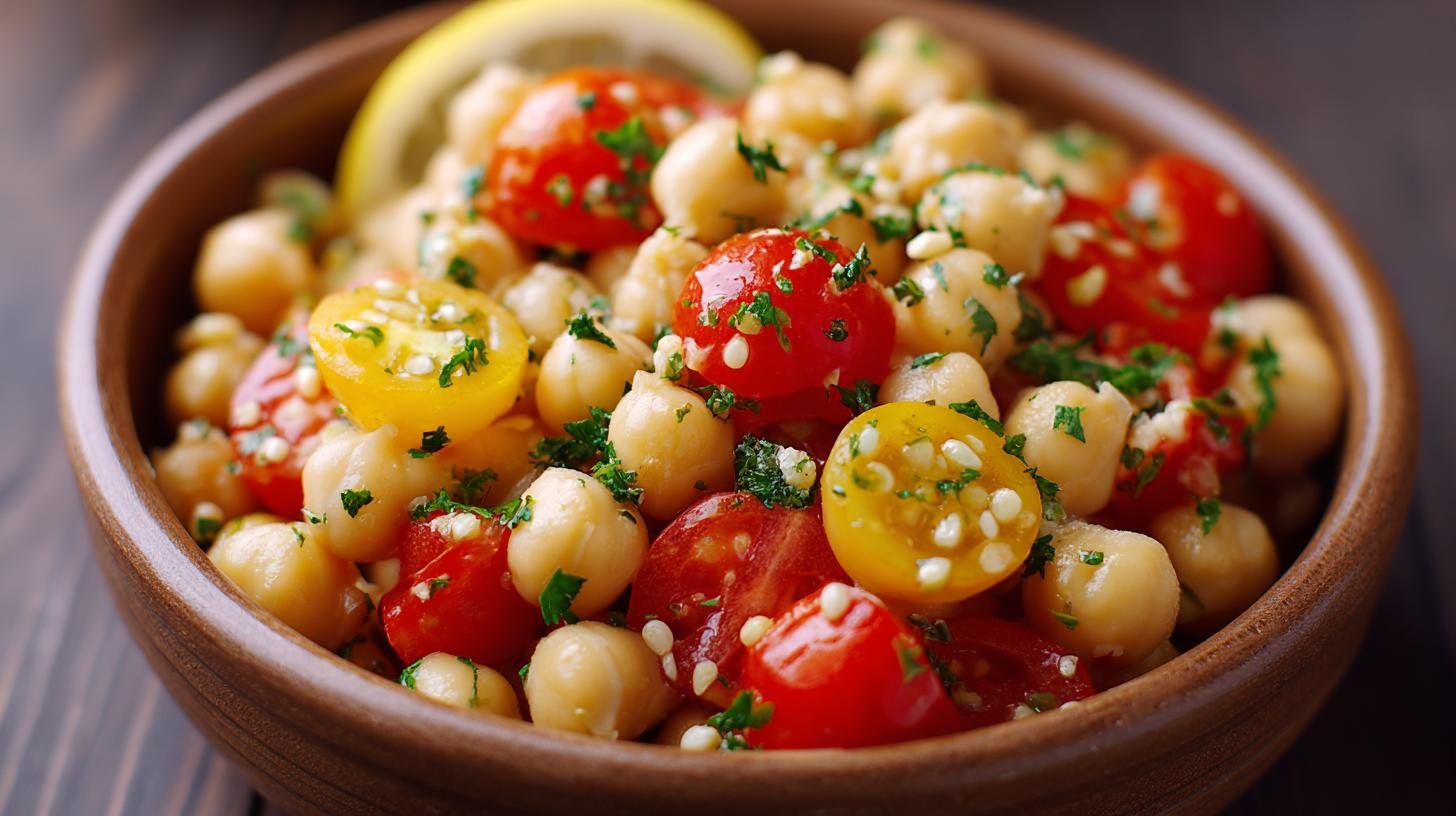 Cizrnový salát s citronem a rajčaty – lehké letní menu. Jednoduchý recept a časový plán