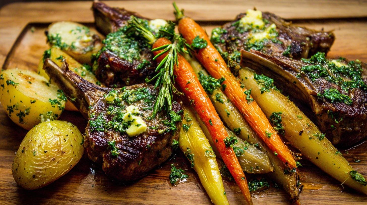 Jehněčí kotletky s bylinkovým máslem, pečenou mrkví a bramborem – expertní volba. Rychlý recept do domácí kuchyně