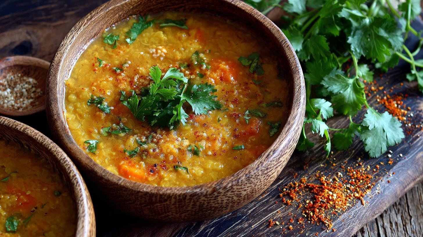 Polévka z červené čočky s mrkví a kari