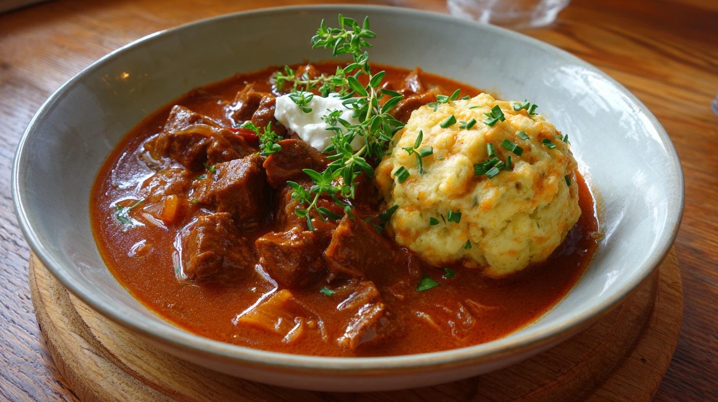 Tradiční hovězí guláš s houskovým knedlíkem a cibulovým základem – krok za krokem. Triky, úspora a malé tajemství