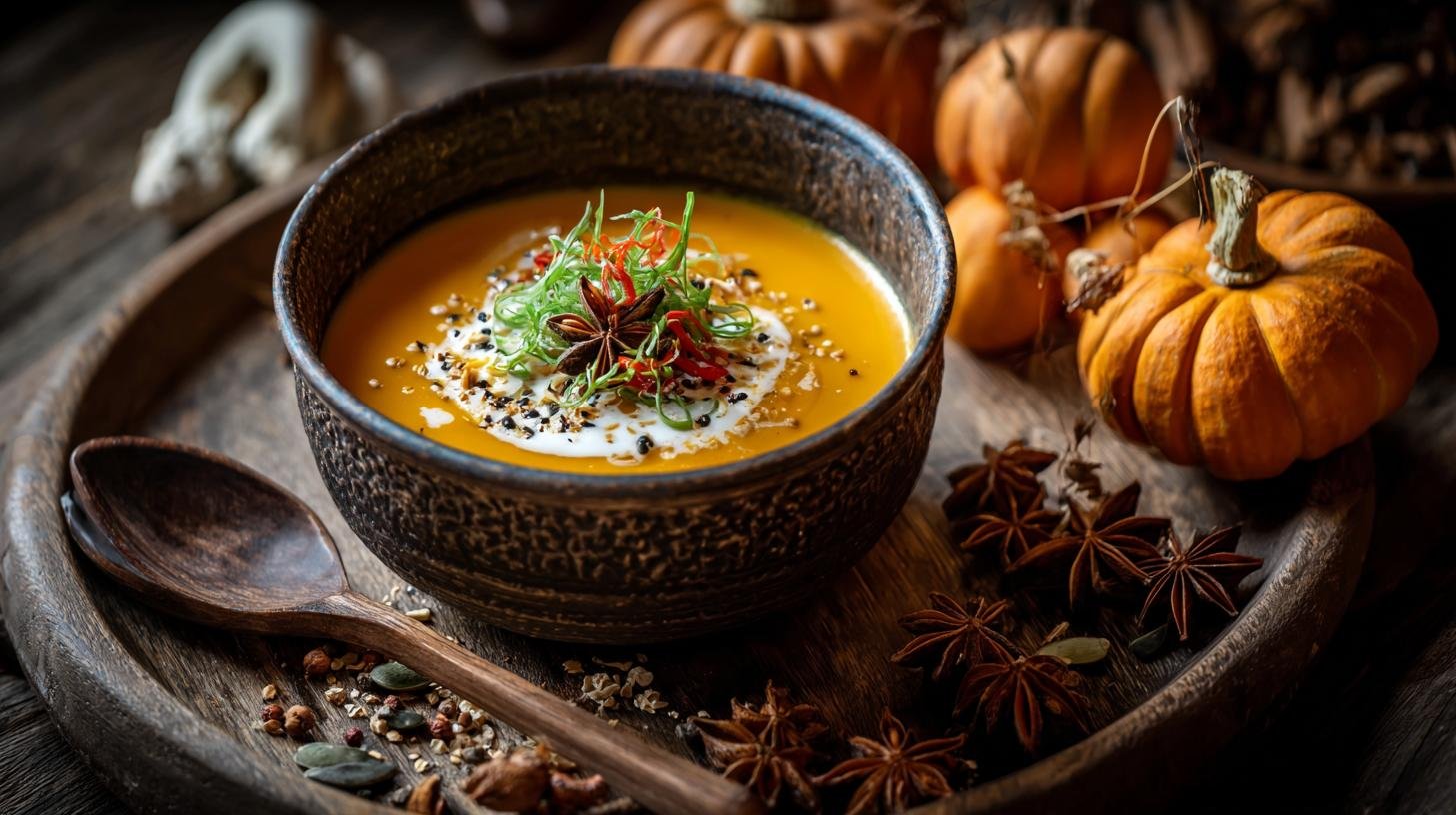 Krém z dýně: dýně, kokosové mléko a kari pro zahřátí