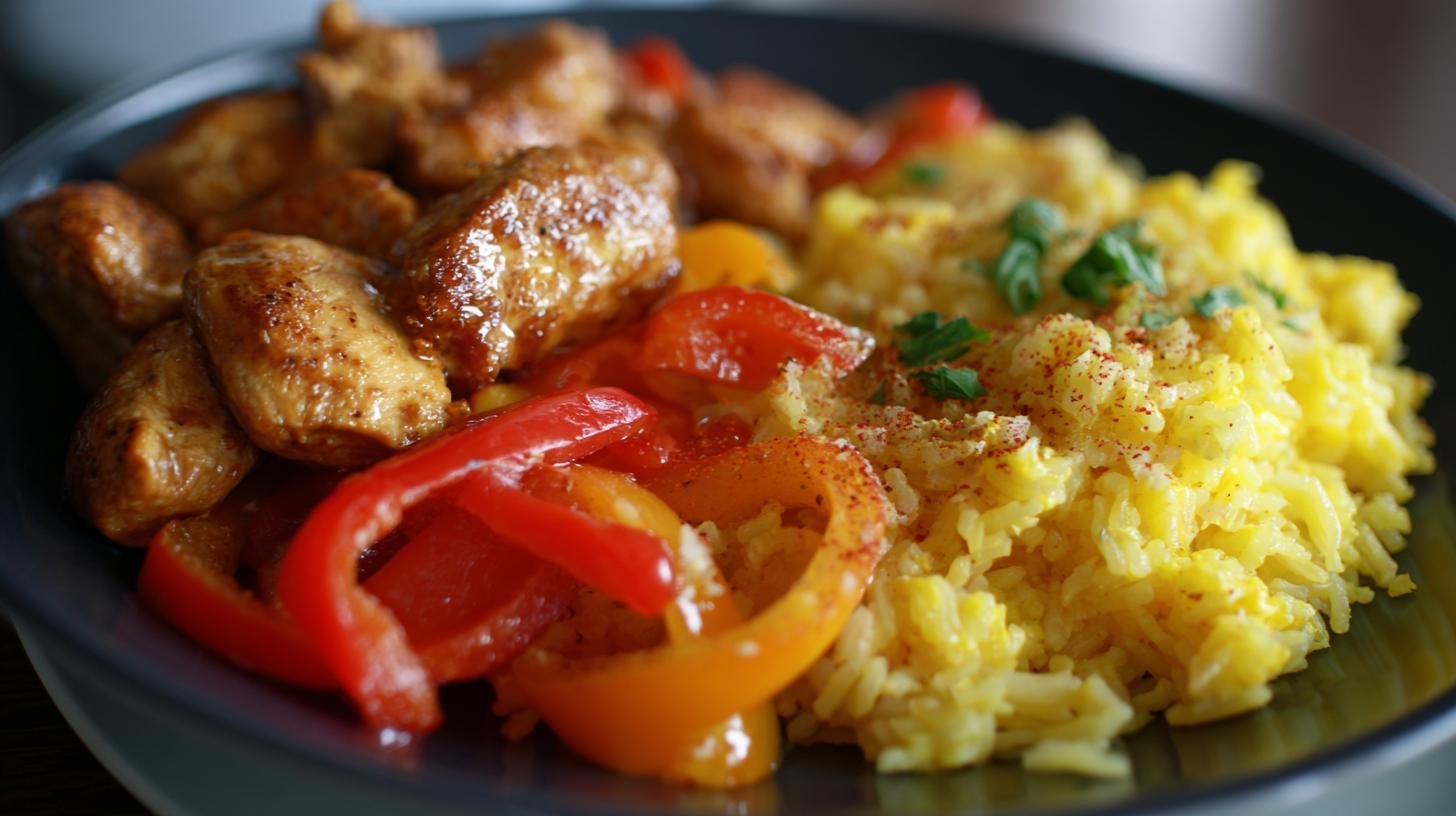 minutové kuřecí prsa v mikrovlnce: protein, paprika, rýže. Ingredience a náčiní