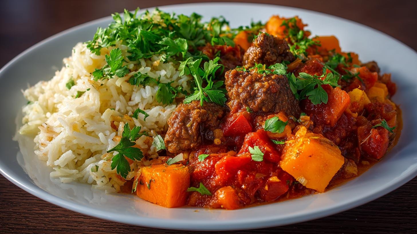 Rajská omáčka s hovězím masem, rýží a kořenovou zeleninou. Tipy, variace a úspora času