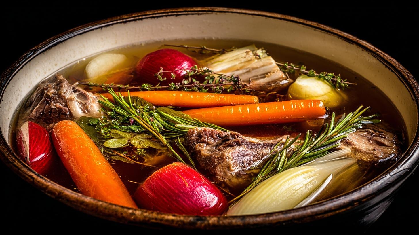 Hovězí vývar s kostmi, mrkví a kořenovou zeleninou. Skladování a využití