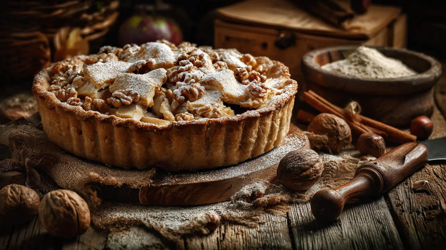 Jablečný koláč s ořechy a skořicí: vůně domova v troubě