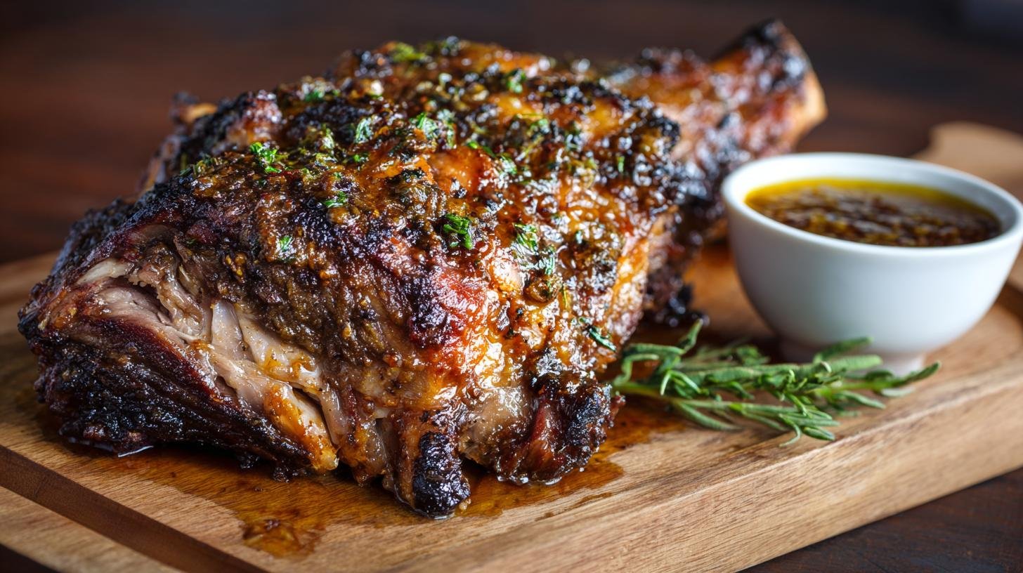 Pomalu pečené vepřové plecko s medem a hořčicí. Servírování a úspora