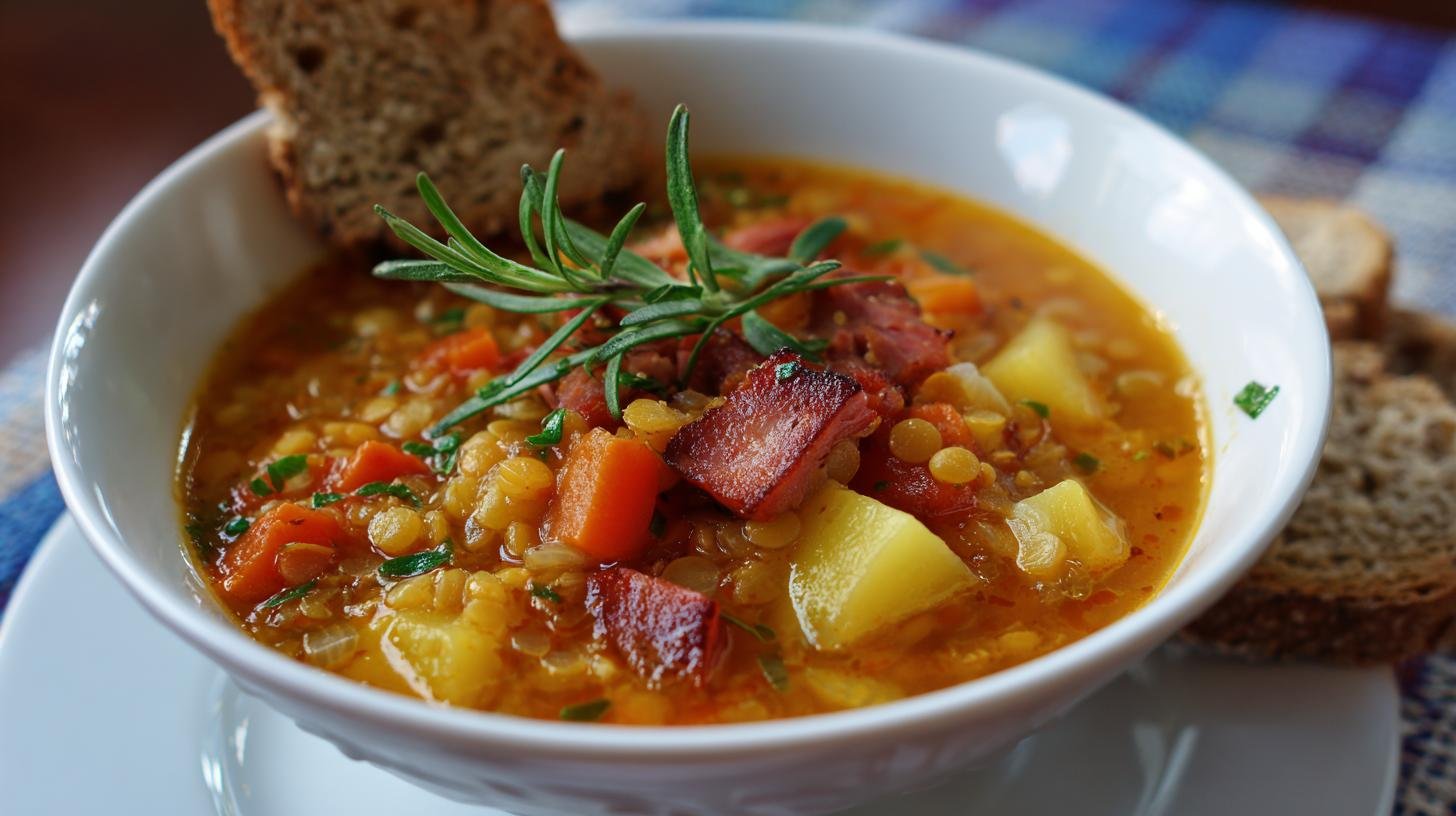 Rychlá čočková polévka: čočka, uzené maso a brambory během 20 minut