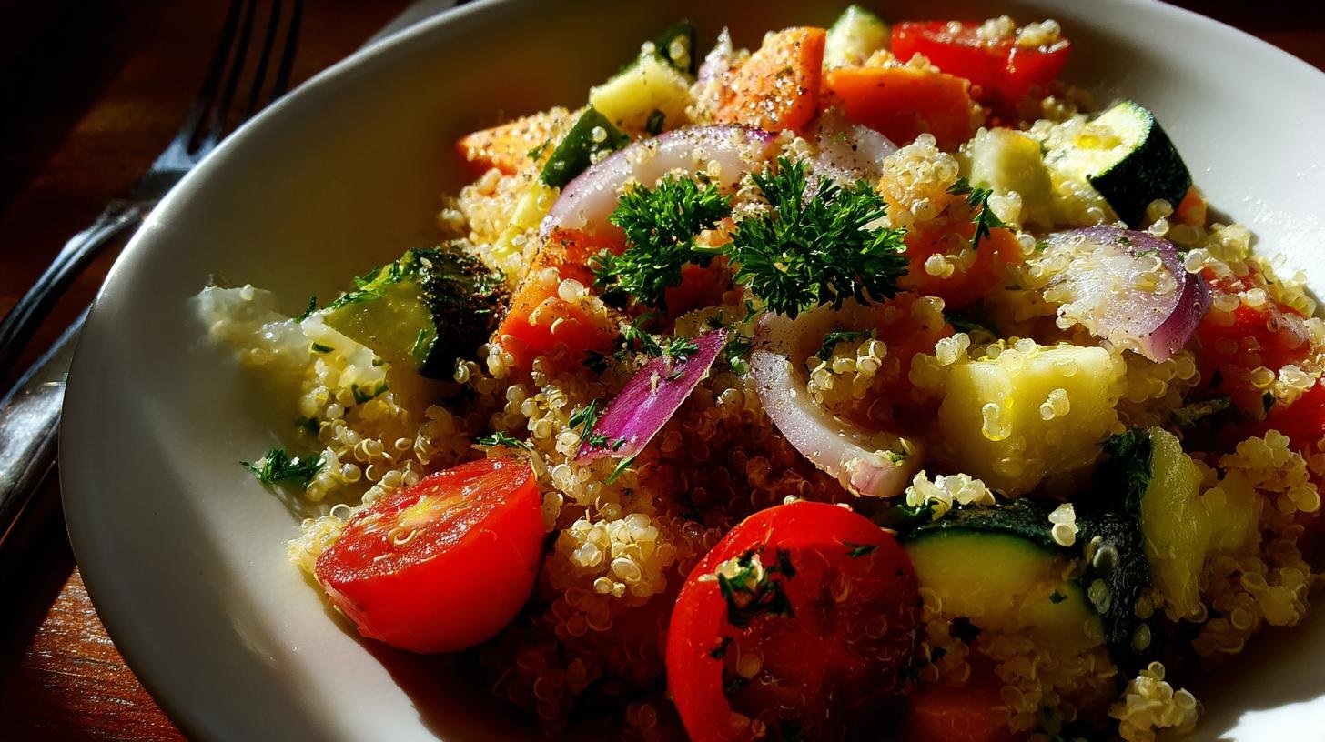 Zdravý oběd do práce: quinoa, zelenina a olivový olej