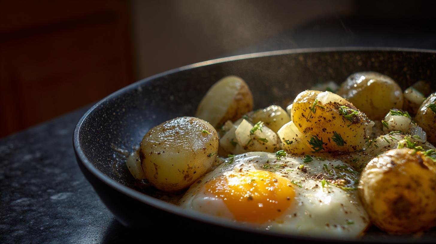 Rychlá večeře z brambor, vajec a cibule, která šetří čas