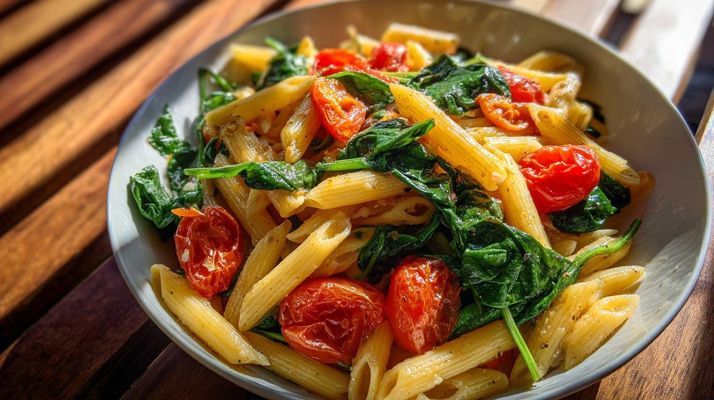 Jednoduché těstoviny s rajčaty a špenátem, když nestíháte. Rychlý recept, krok za krokem