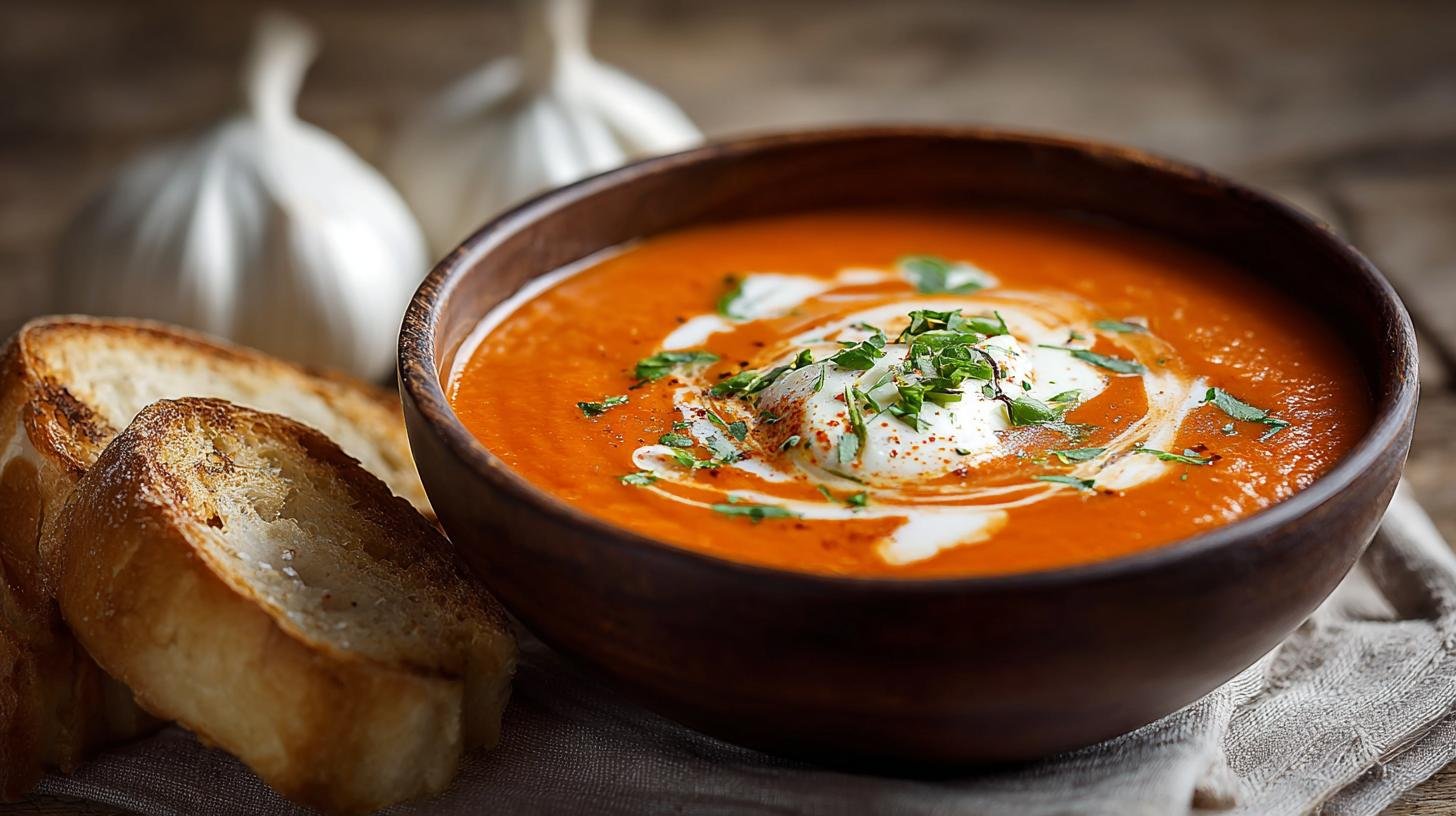 Rajčatová polévka s česnekem a smetanou, kterou zvládne každý