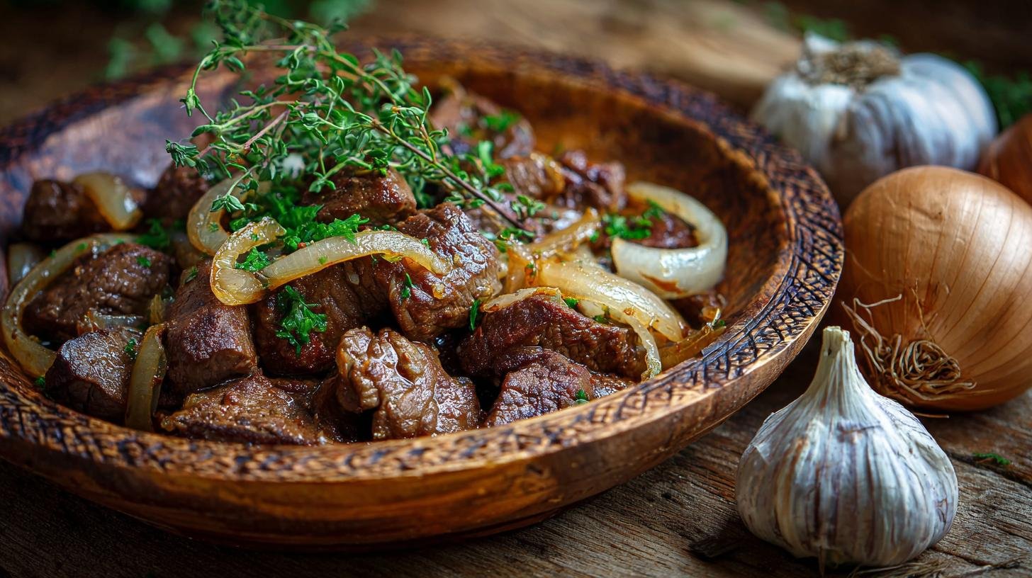 Hovězí na cibuli a česneku – tajemství měkkého masa. Kde vzniká tvrdost a jak ji porazit