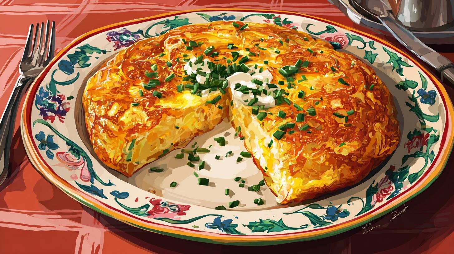 Rychlá bramborová omeleta s vejci, cibulí a sýrem