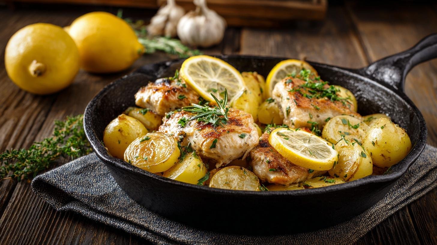 Nejjednodušší kuřecí maso s česnekem, citronem a bramborami pro každého. Ingredience a rychlý přehled