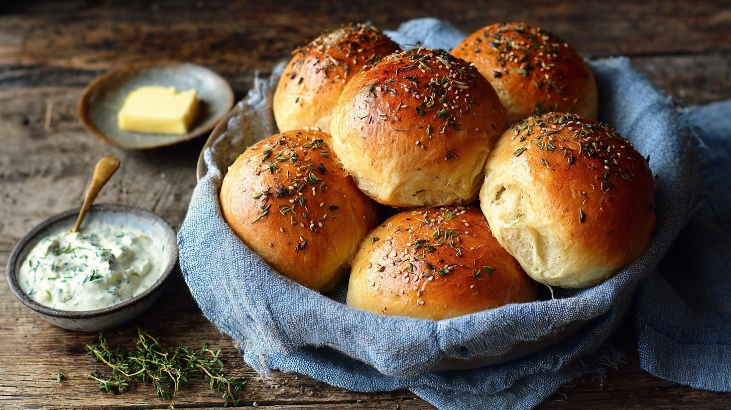 Chlebové bulky s jogurtem, kmínem a máslem bez kynutí