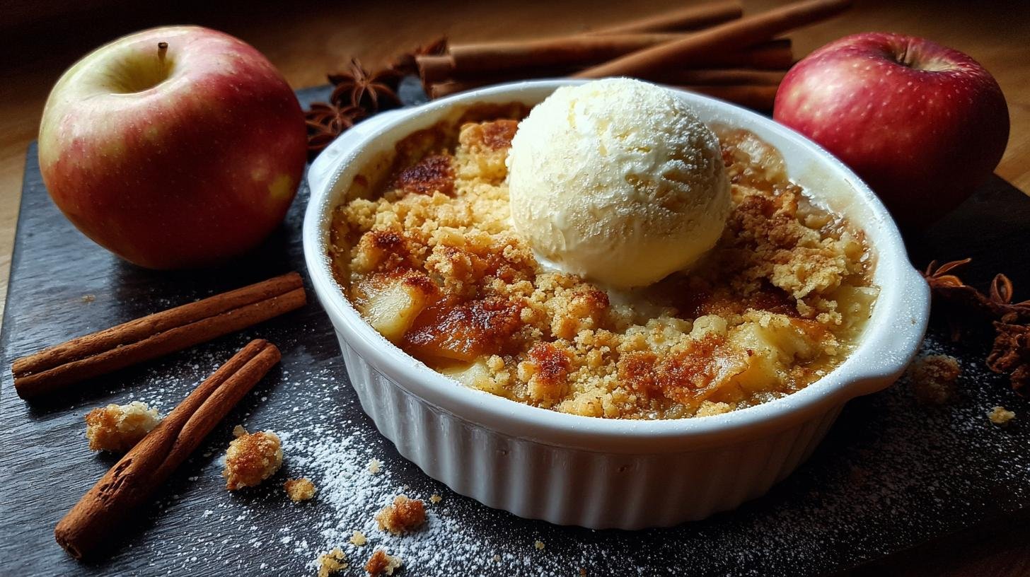 Jablkový crumble s máslem a skořicí pro hřejivý večer. Rychlý recept, co šetří čas i peněženku