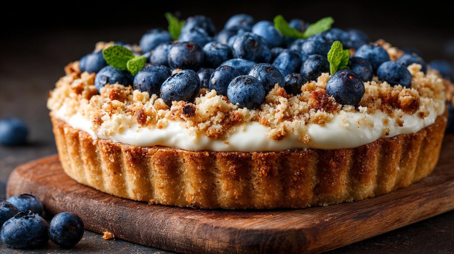 Ovocný koláč s borůvkami, tvarohem a křupavou drobenkou