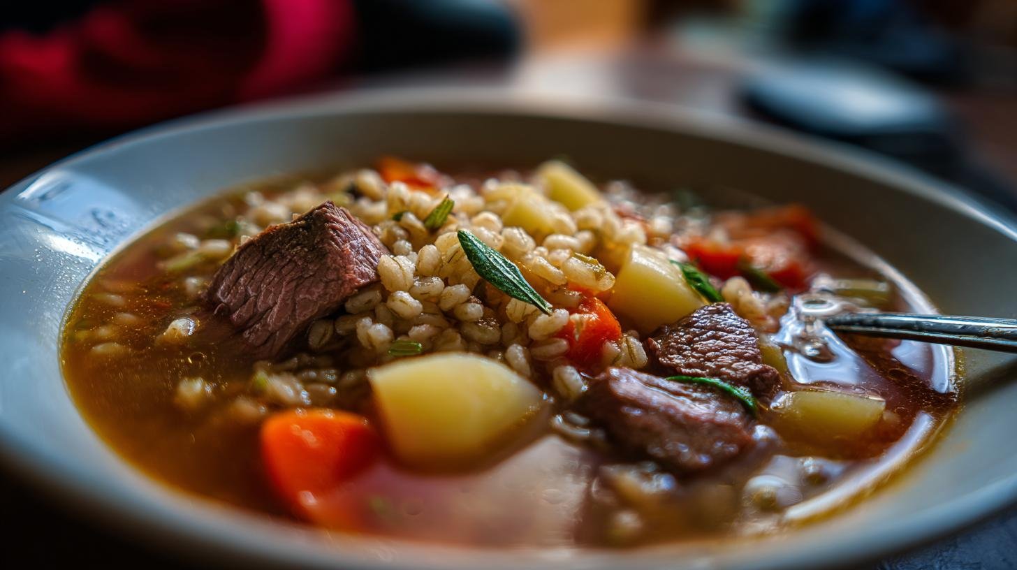 Hustá hovězí polévka: hovězí vývar, kroupy a kořenová zelenina. Proč tahle polévka funguje Hustá hovězí polévka: hovězí vývar, kroupy a kořenová zelenina. Proč tahle polévka funguje
