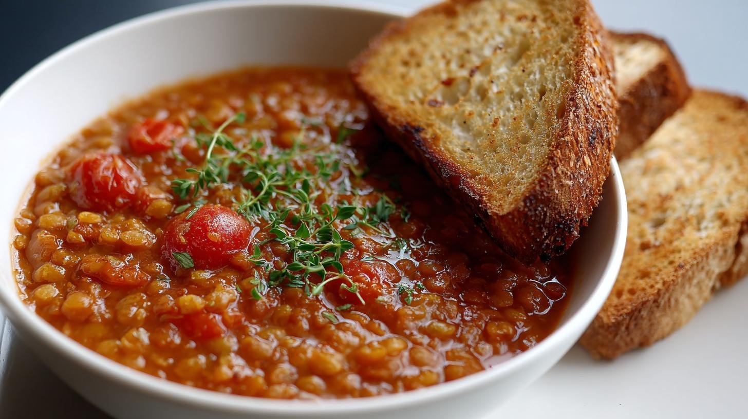 Jednoduchá polévka z čočky, rajčat a cibule pro každý den